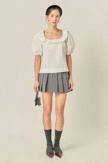 ENGLISH FACTORY - U-neckline Puff Sleeve Top - TOPS available at Objectrare