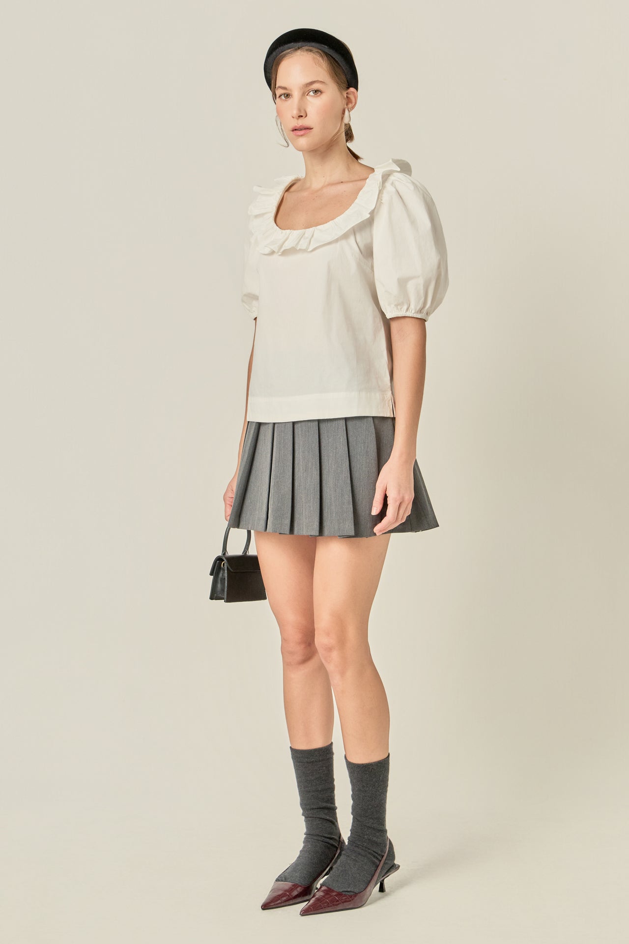 ENGLISH FACTORY - U-neckline Puff Sleeve Top - TOPS available at Objectrare