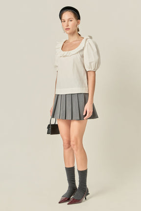 ENGLISH FACTORY - U-neckline Puff Sleeve Top - TOPS available at Objectrare