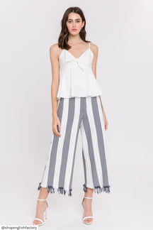 ENGLISH FACTORY - Stripe Fringe hem Pants - PANTS available at Objectrare