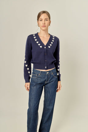ENGLISH FACTORY - Heart Accent Knit Cardigan - SWEATERS & KNITS available at Objectrare