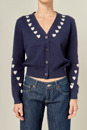 ENGLISH FACTORY - Heart Accent Knit Cardigan - SWEATERS & KNITS available at Objectrare
