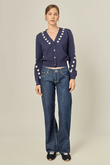 ENGLISH FACTORY - Heart Accent Knit Cardigan - SWEATERS & KNITS available at Objectrare