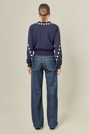 ENGLISH FACTORY - Heart Accent Knit Cardigan - SWEATERS & KNITS available at Objectrare