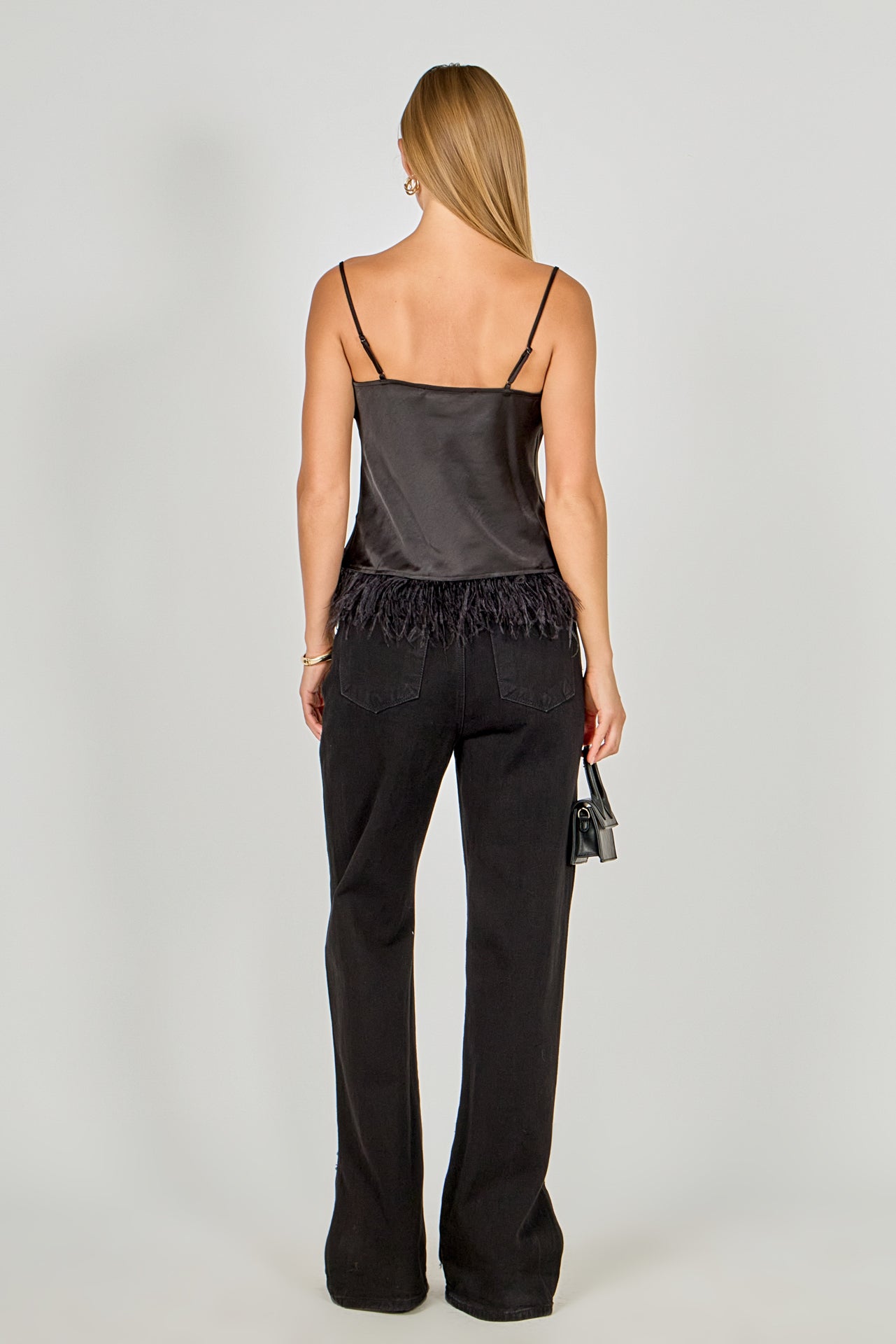 ENDLESS ROSE - Satin Cowl Neck Top with Feather - TOPS available at Objectrare