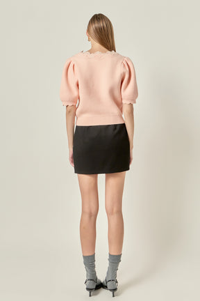 V-Nek Lace Knit Short Sleeve Top