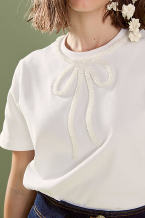 ENGLISH FACTORY - English Factory - Annabelle Beaded Bow Tee - T-SHIRTS available at Objectrare