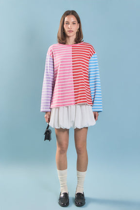 ENGLISH FACTORY - Striped Color Block Long Sleeve Tee - T-SHIRTS available at Objectrare
