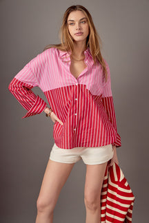 ENGLISH FACTORY - Aubrey Colorblock Stripe Shirt - BLOUSES available at Objectrare