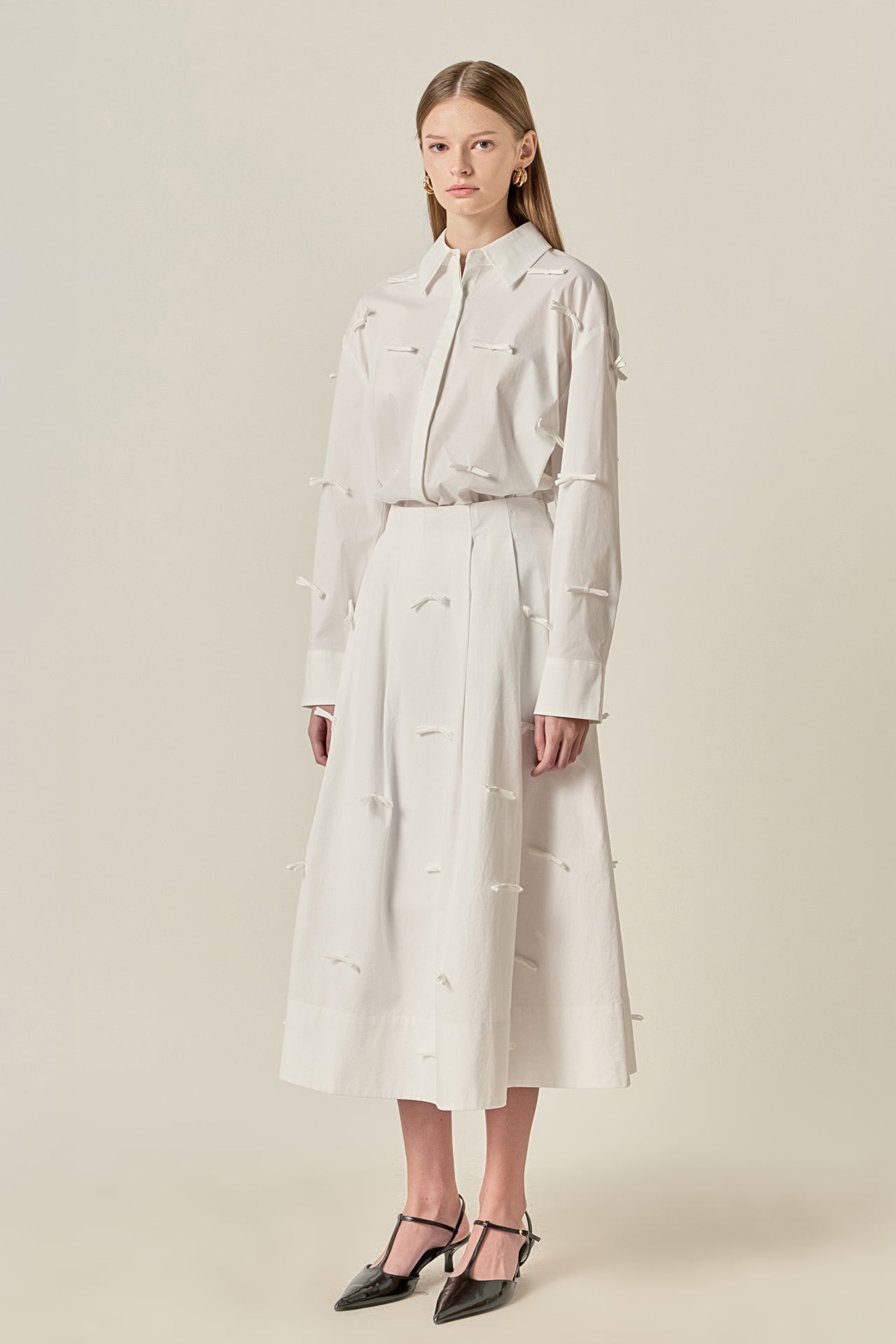 ENGLISH FACTORY - Bow Detailed Poplin Midi Skirt - SKIRTS available at Objectrare