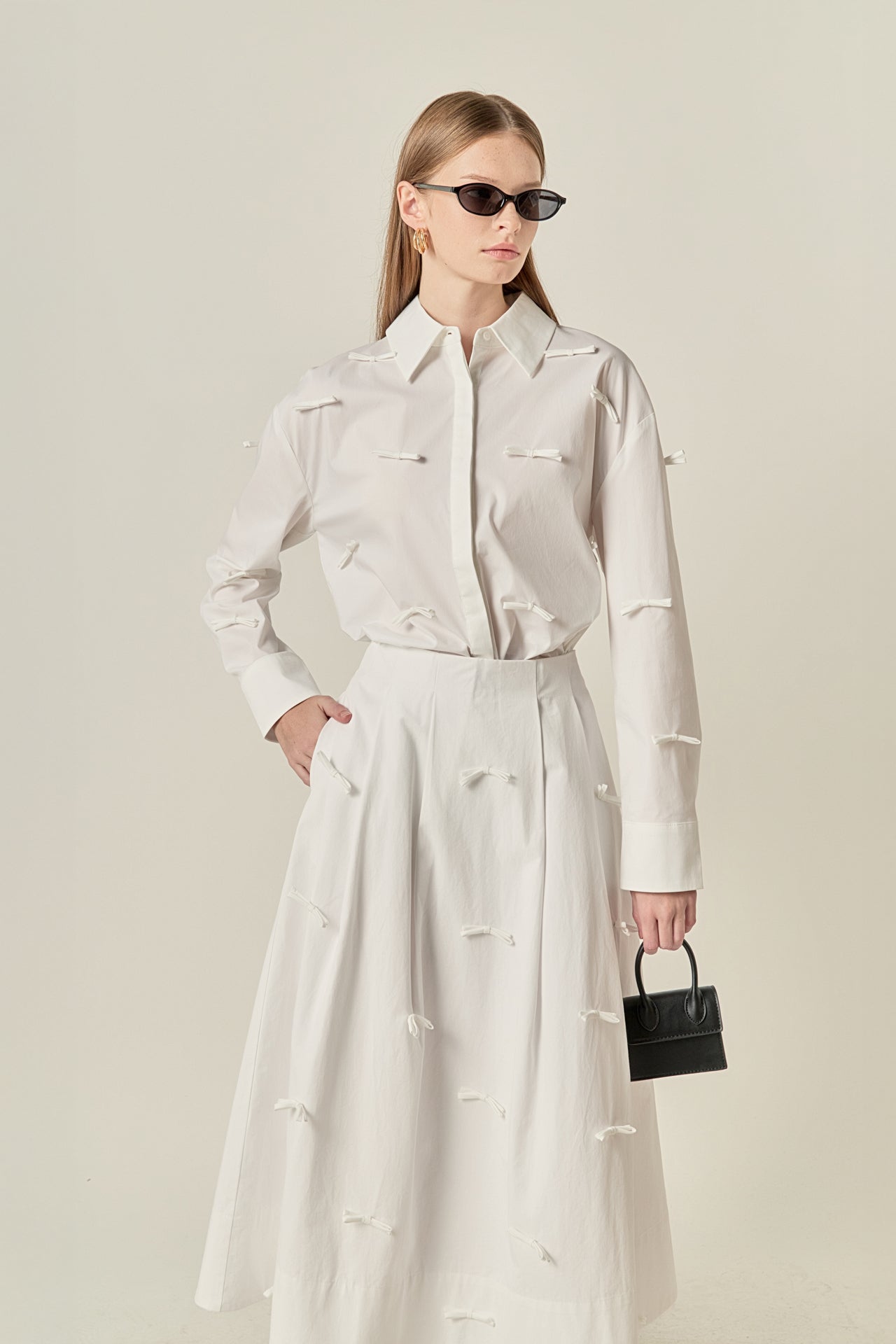 ENGLISH FACTORY - Bow Detailed Poplin Midi Skirt - SKIRTS available at Objectrare