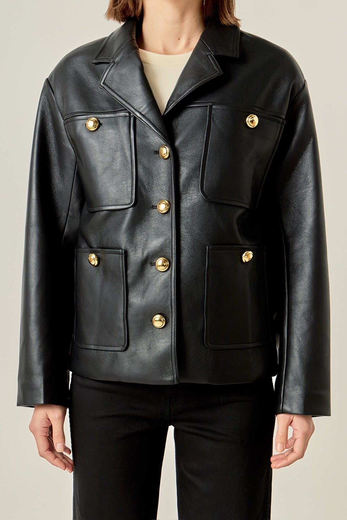 Faux Leather Drop Shoulder Jacket