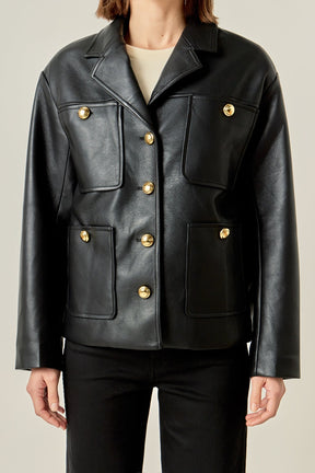 Faux Leather Drop Shoulder Jacket