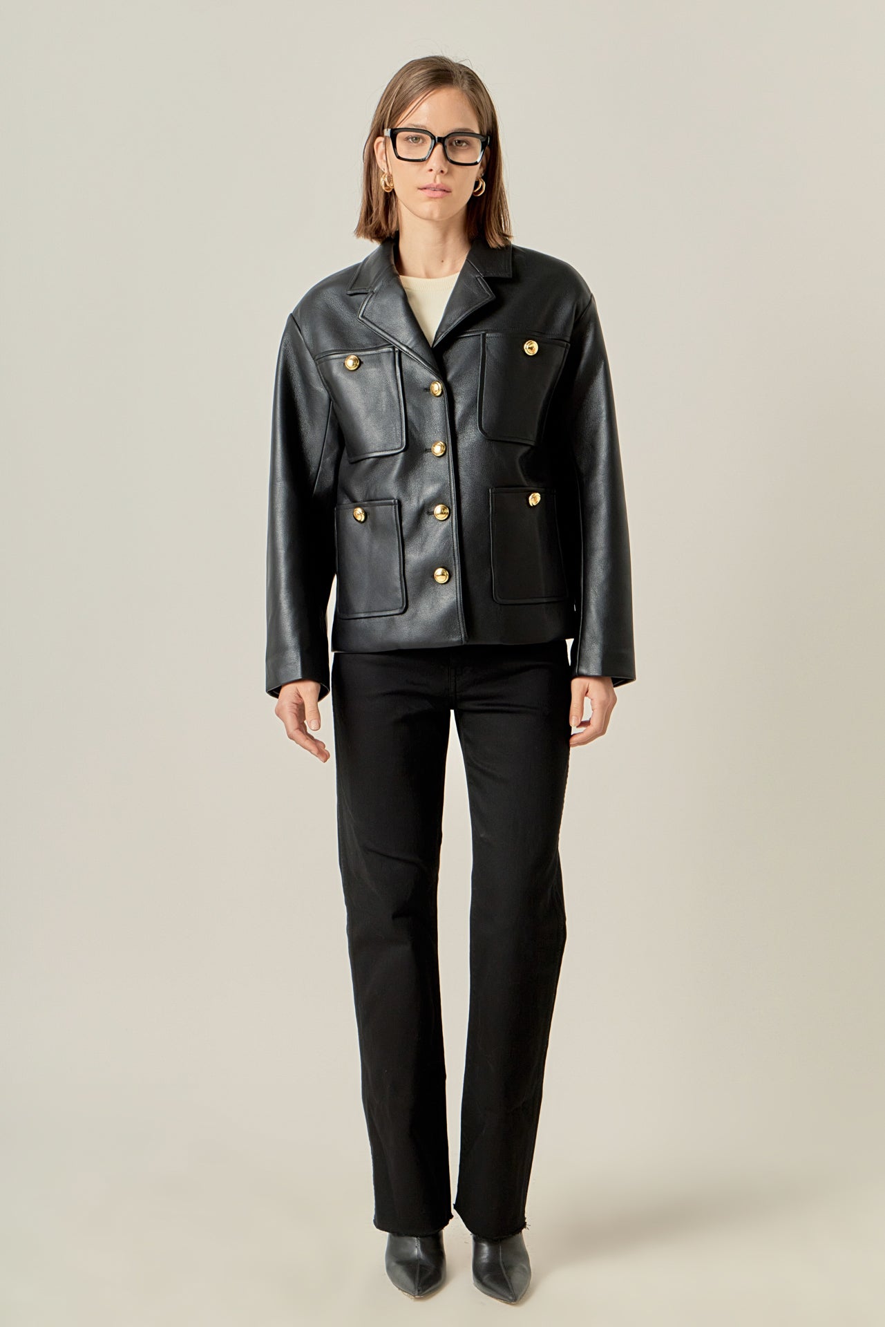 ENGLISH FACTORY - Faux Leather Drop Shoulder Jacket - JACKETS available at Objectrare