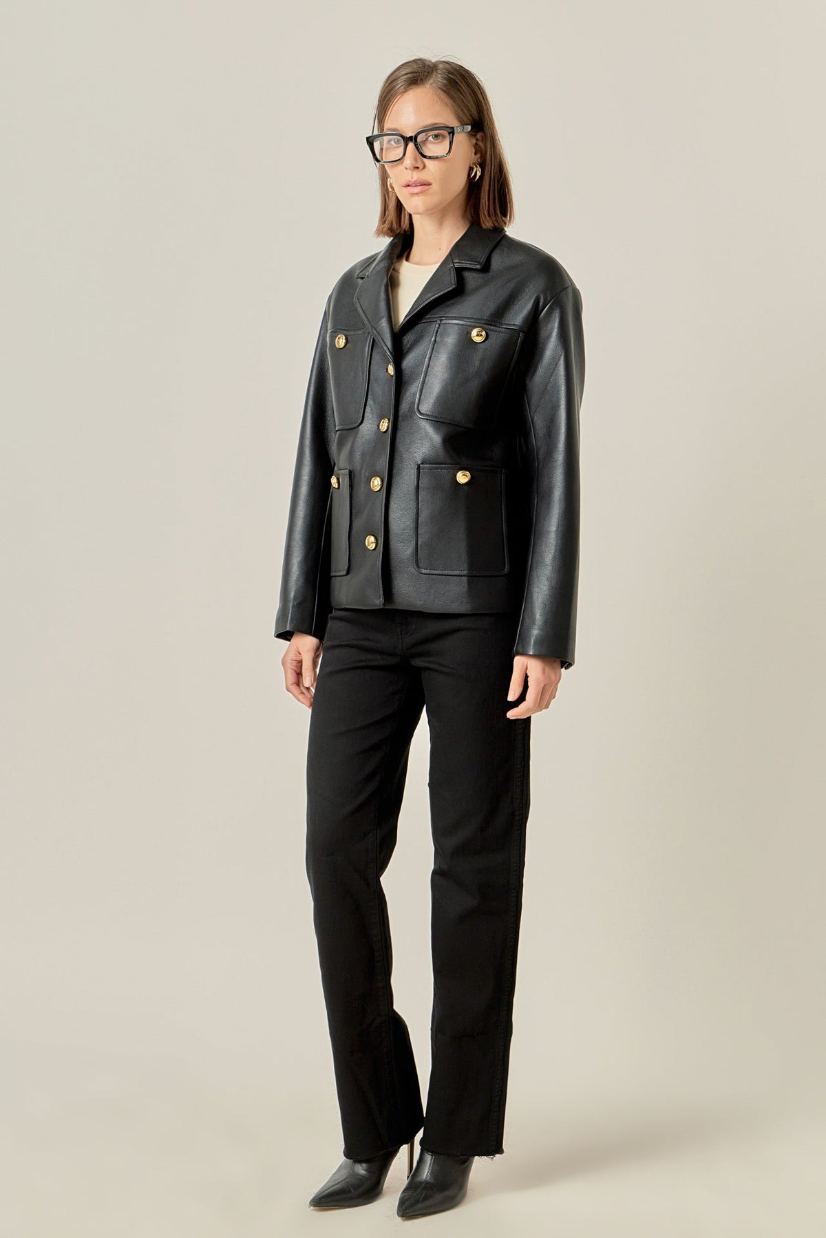 Faux Leather Drop Shoulder Jacket