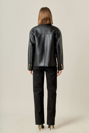 Faux Leather Drop Shoulder Jacket