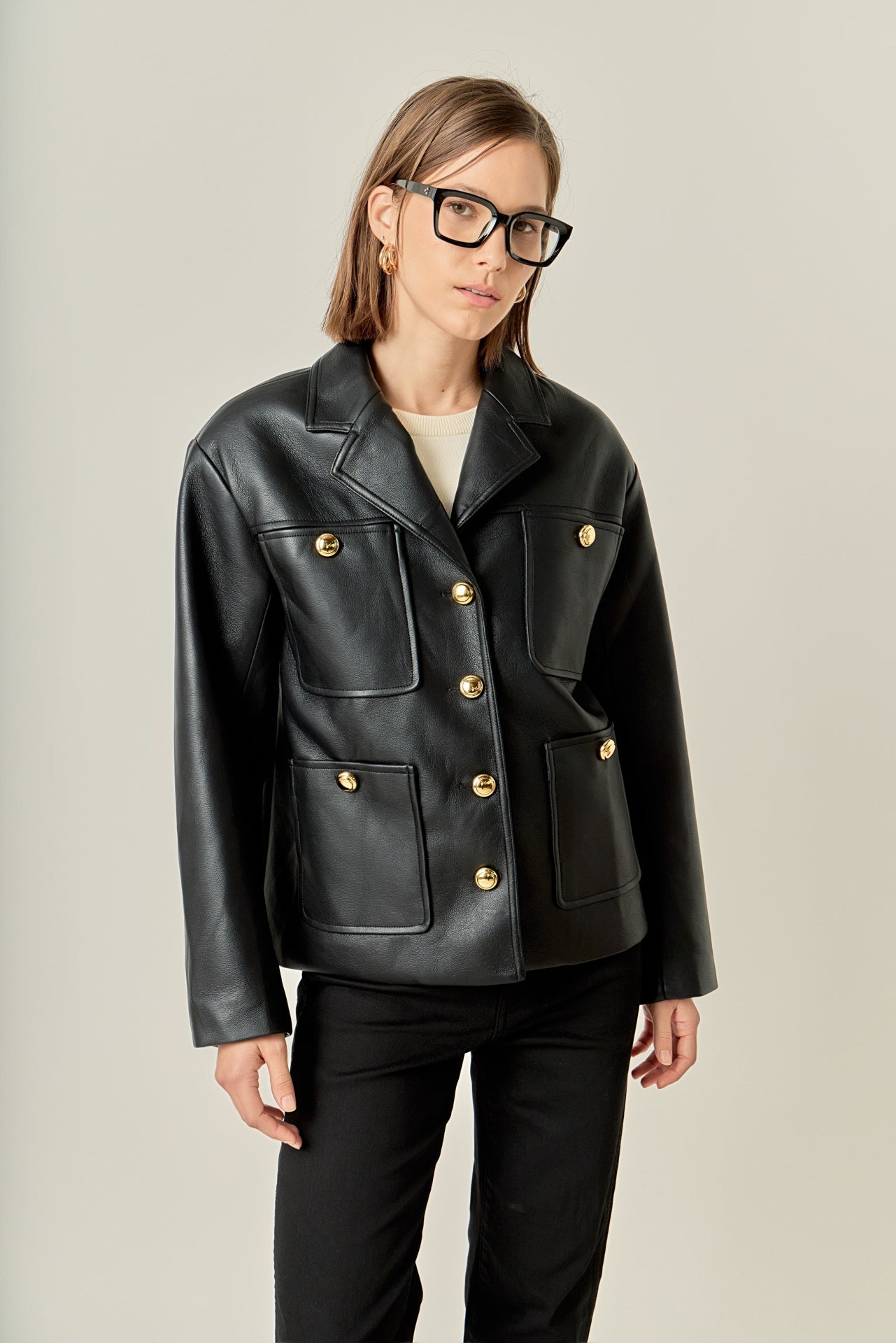ENGLISH FACTORY - Faux Leather Drop Shoulder Jacket - JACKETS available at Objectrare