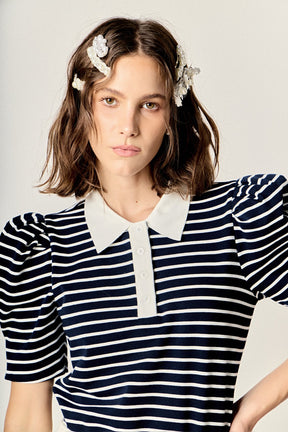 ENGLISH FACTORY - Puff Sleeve Polo Jersey Top - TOPS available at Objectrare