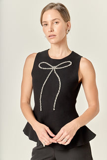 ENGLISH FACTORY - Aria Rhinestone Bow Top - TOPS available at Objectrare