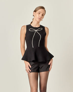 Peplum Bow Embellished Top