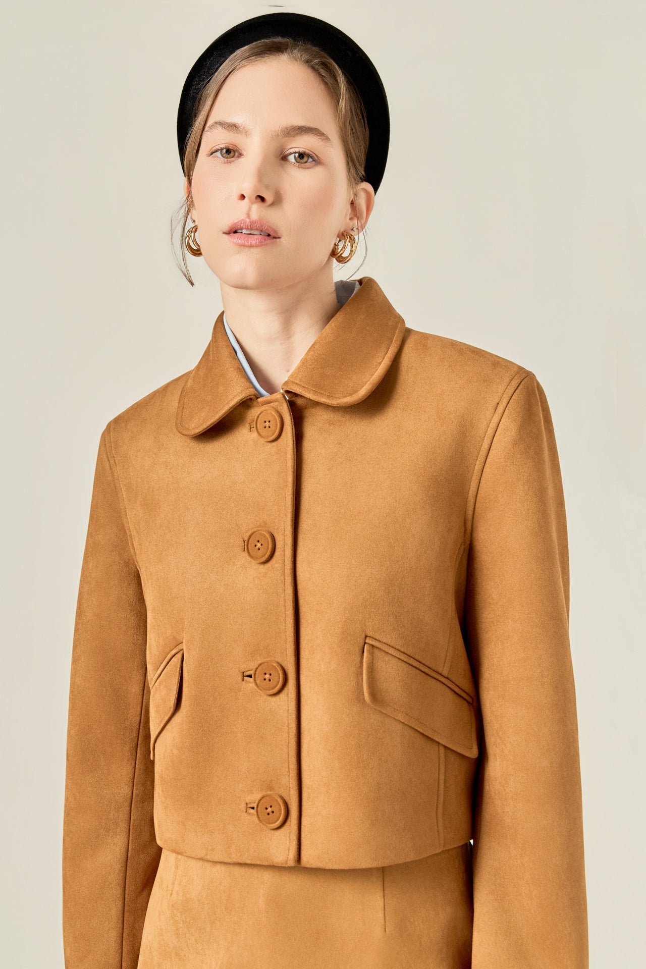 ENGLISH FACTORY - Faux Suede Big Button Jacket - JACKETS available at Objectrare