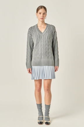 ENGLISH FACTORY - Cable Knit Pleated Mini Dress - DRESSES available at Objectrare