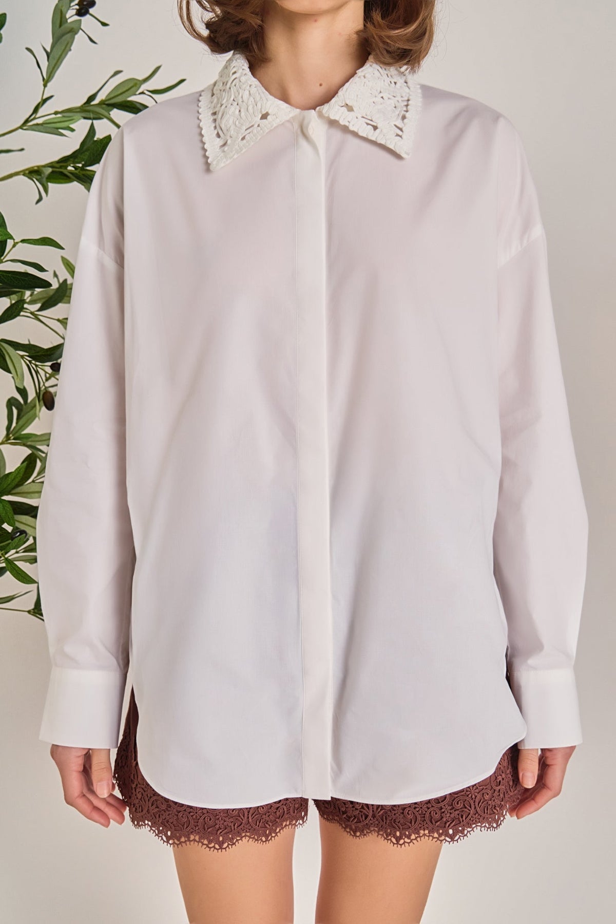 Crochet Collar Detailed Shirt