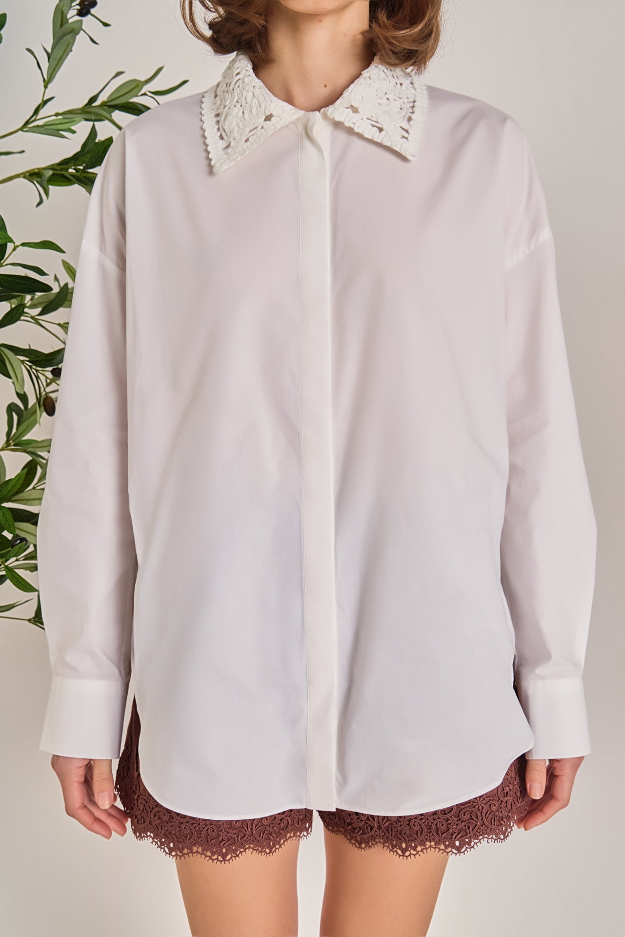 ENGLISH FACTORY - Crochet Collar Detailed Shirt - SHIRTS & BLOUSES available at Objectrare