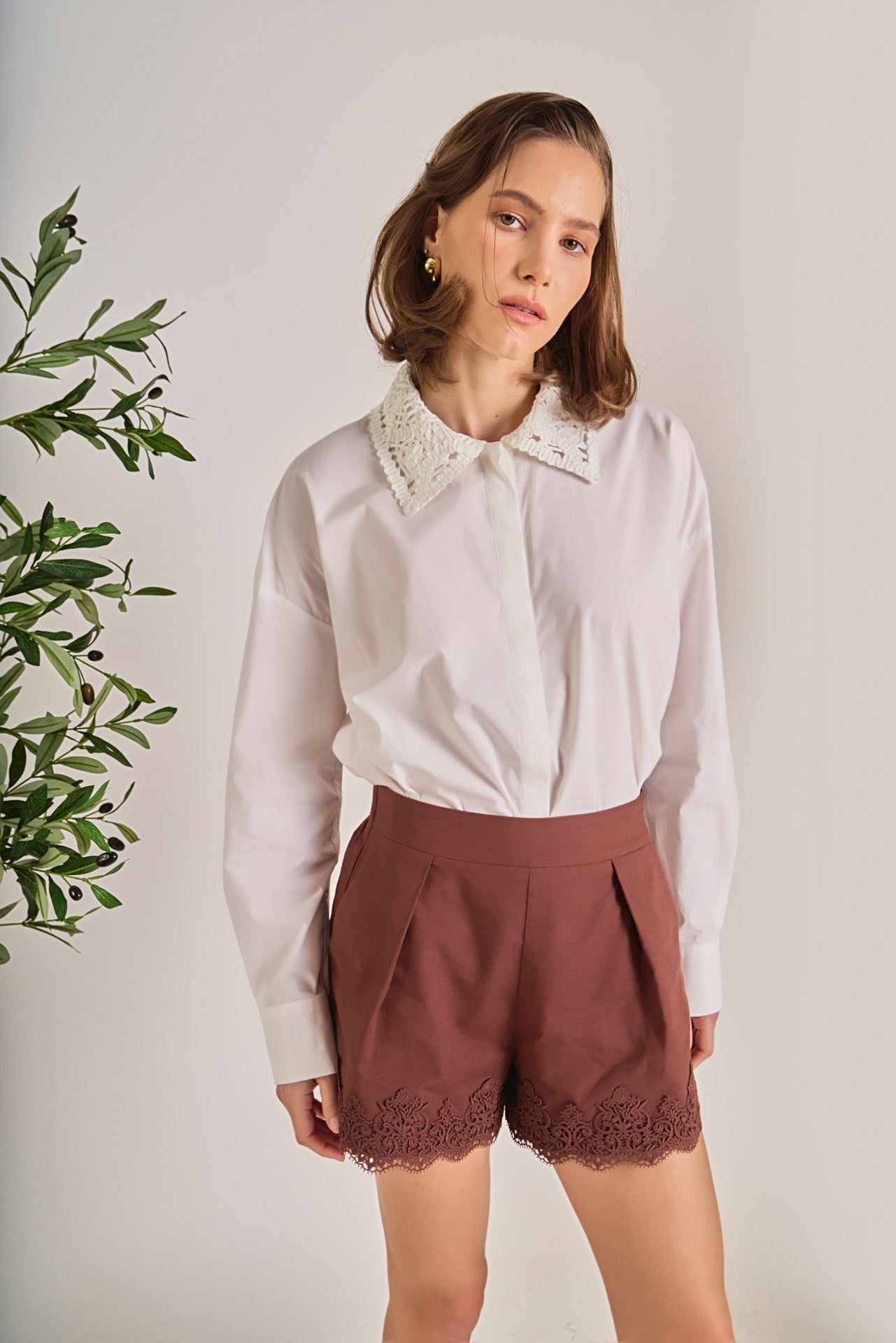 ENGLISH FACTORY - Crochet Collar Detailed Shirt - SHIRTS & BLOUSES available at Objectrare