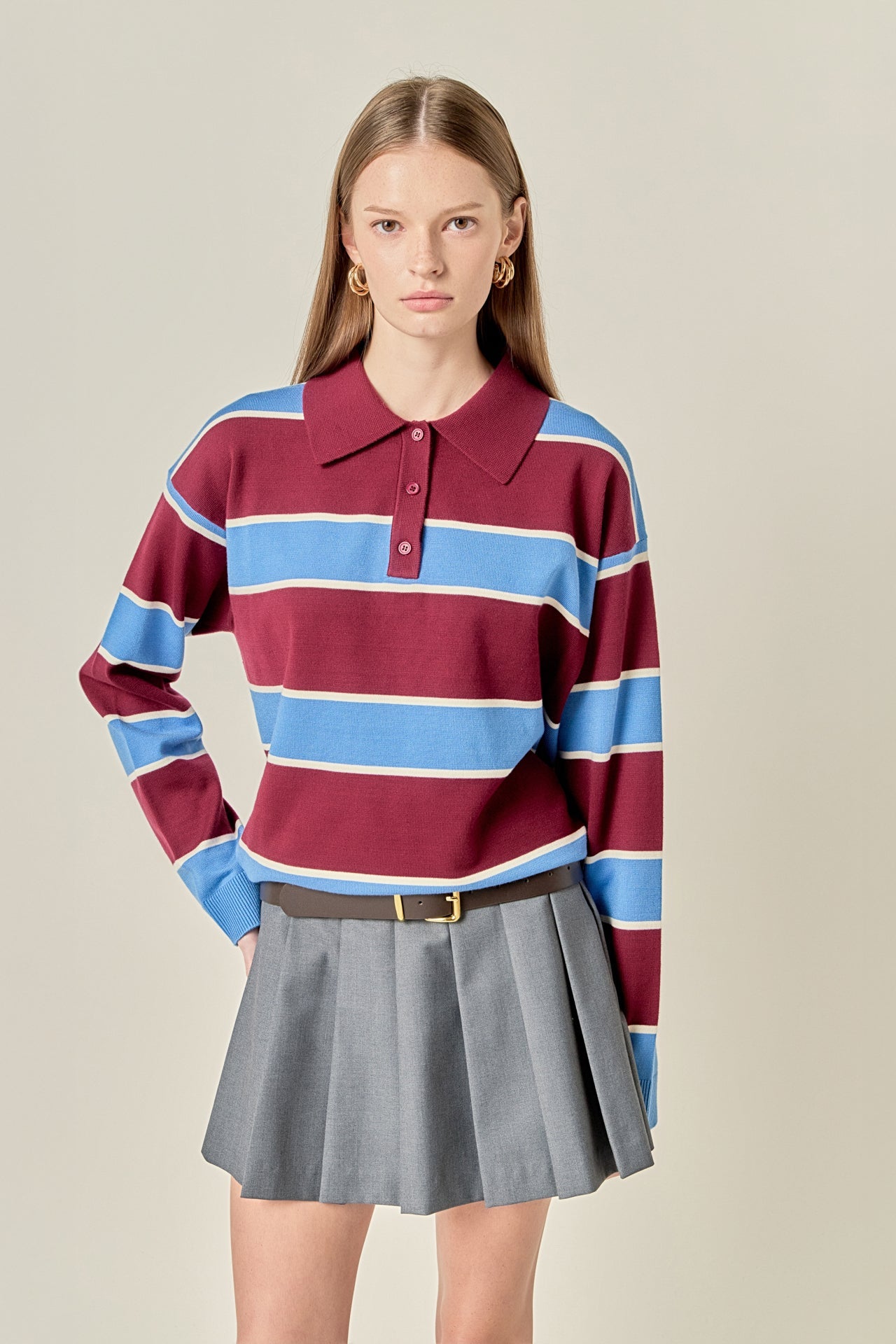 ENGLISH FACTORY - Striped Polo Knit Shirt - TOPS available at Objectrare