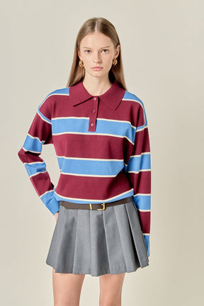 ENGLISH FACTORY - Striped Polo Knit Shirt - TOPS available at Objectrare