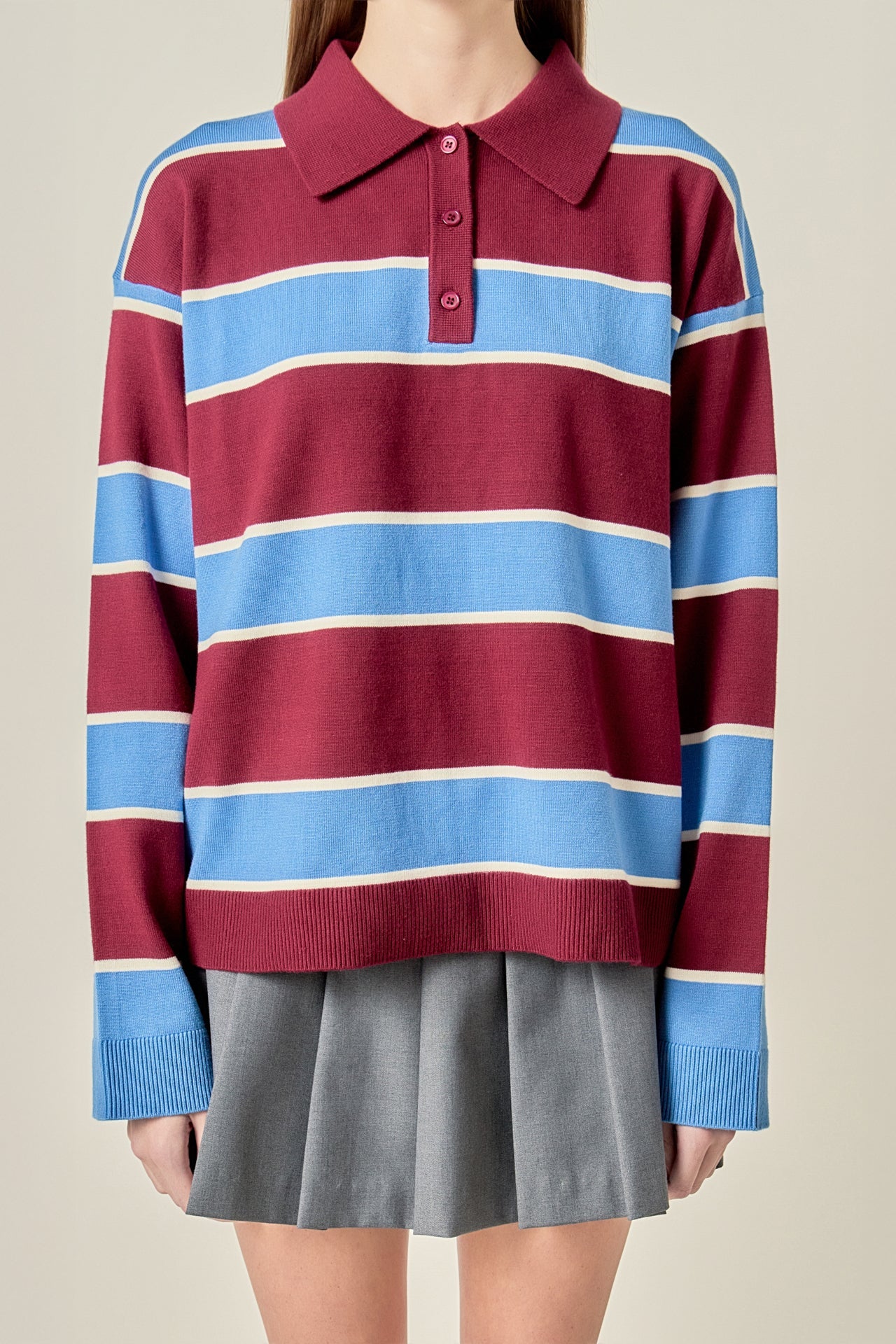 ENGLISH FACTORY - Striped Polo Knit Shirt - TOPS available at Objectrare