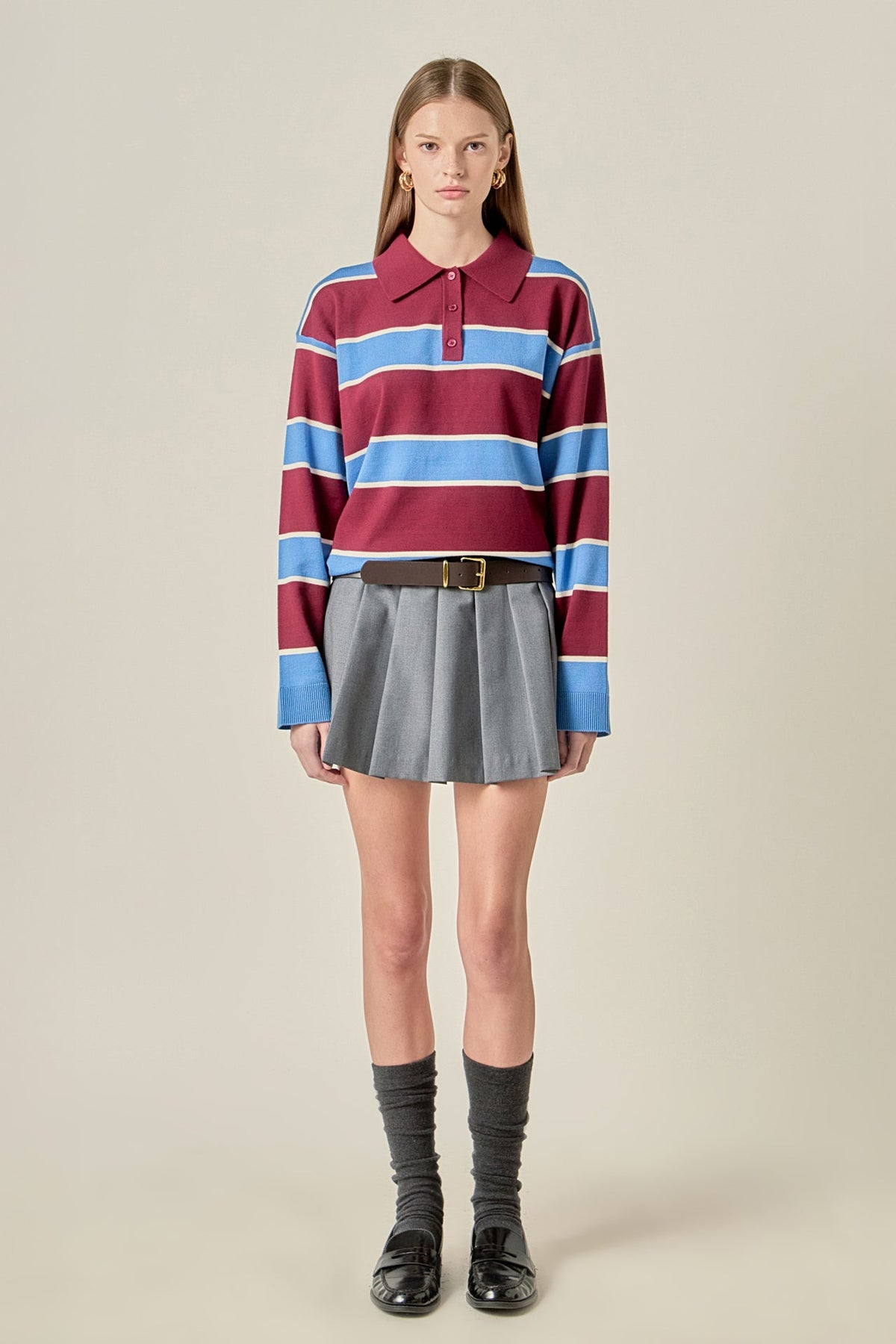 ENGLISH FACTORY - Striped Polo Knit Shirt - TOPS available at Objectrare