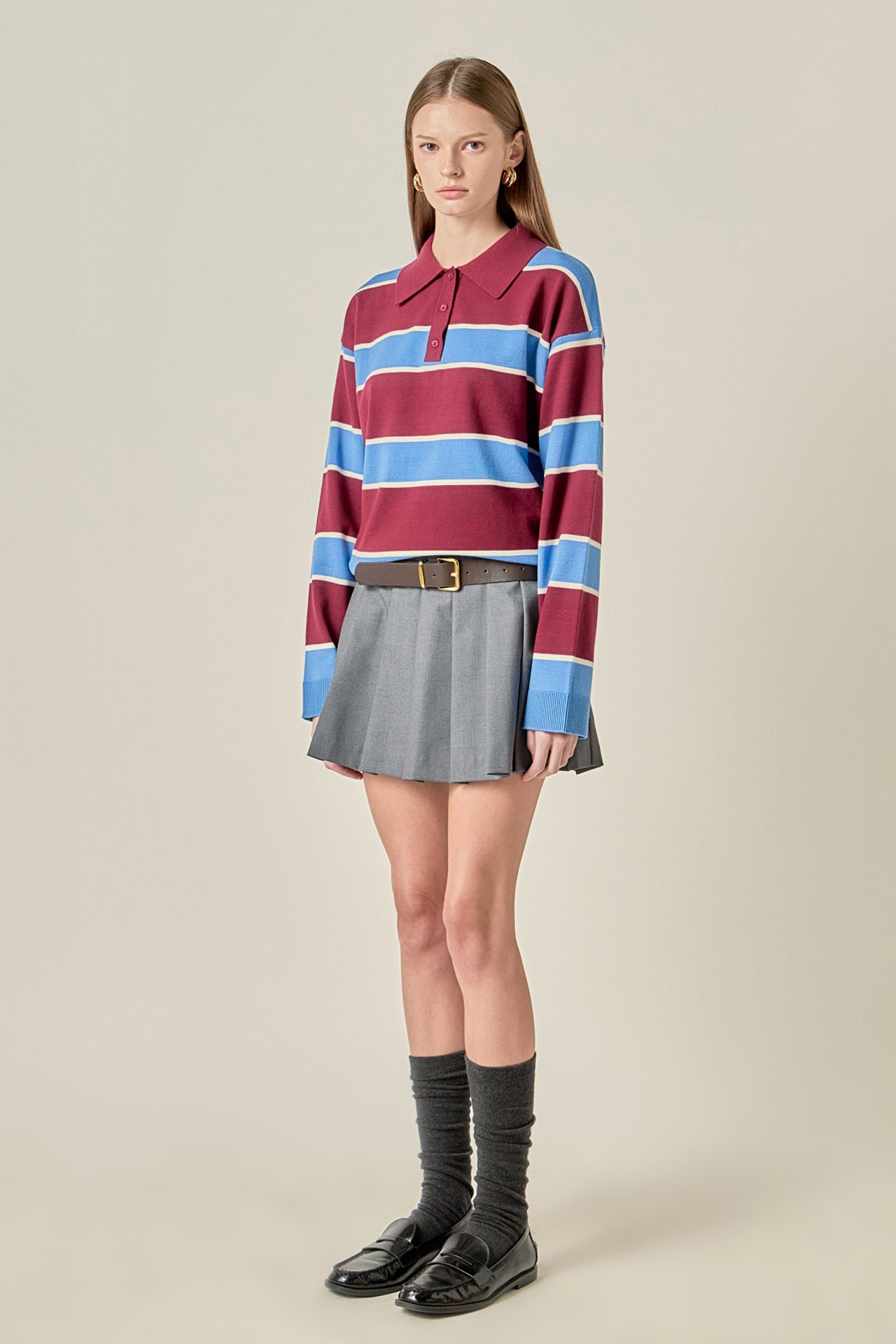 ENGLISH FACTORY - Striped Polo Knit Shirt - TOPS available at Objectrare