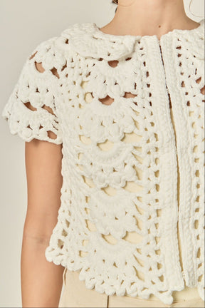ENGLISH FACTORY - Crochet Knit Crop Cardigan - SWEATERS & KNITS available at Objectrare