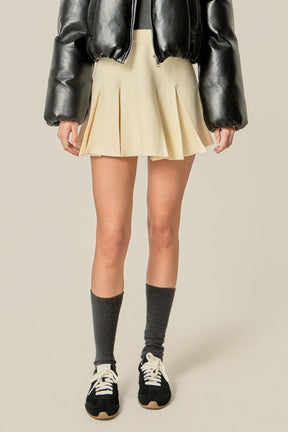 Pleated Knit Mini Skirt