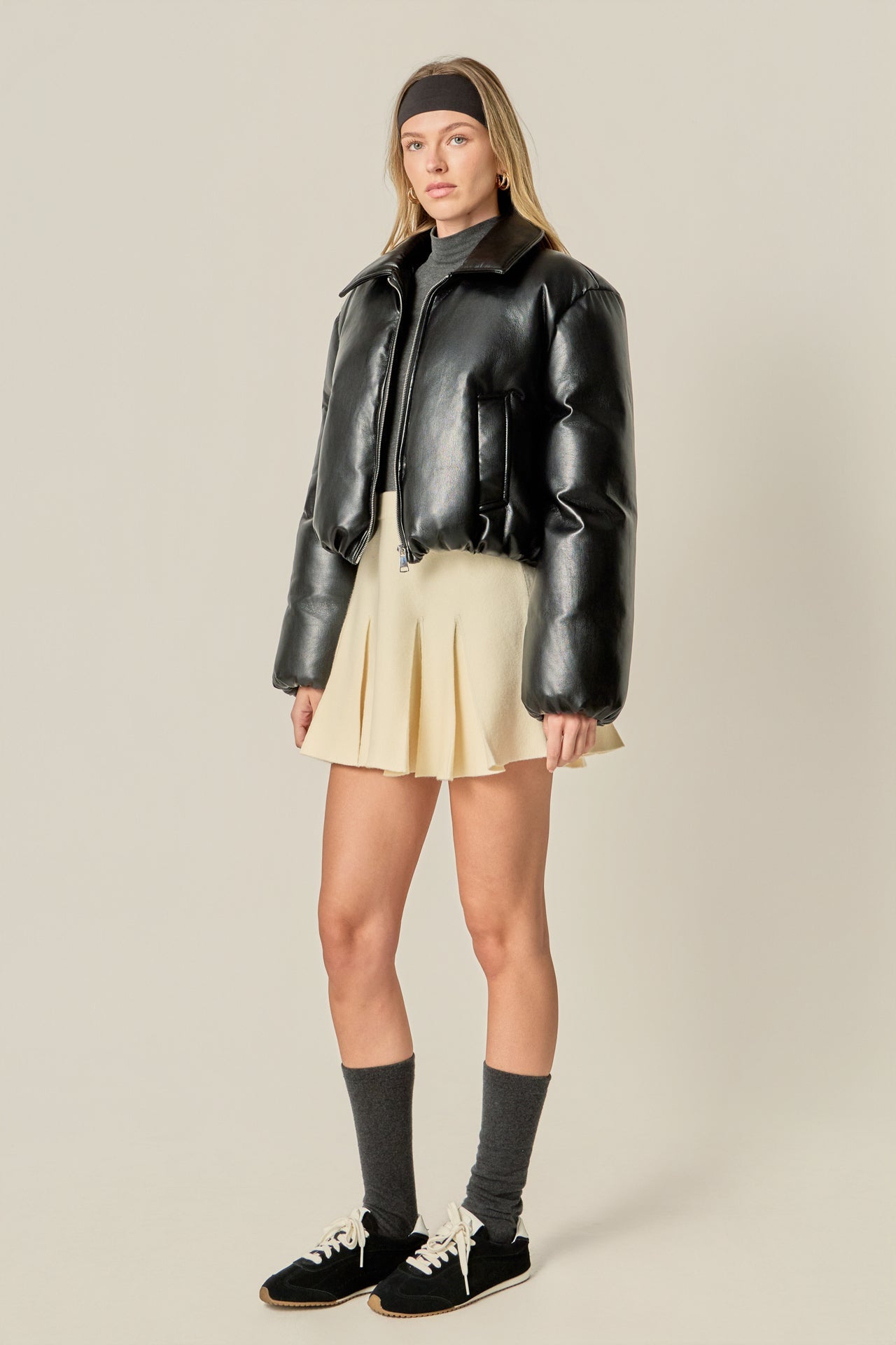 Pleated Knit Mini Skirt