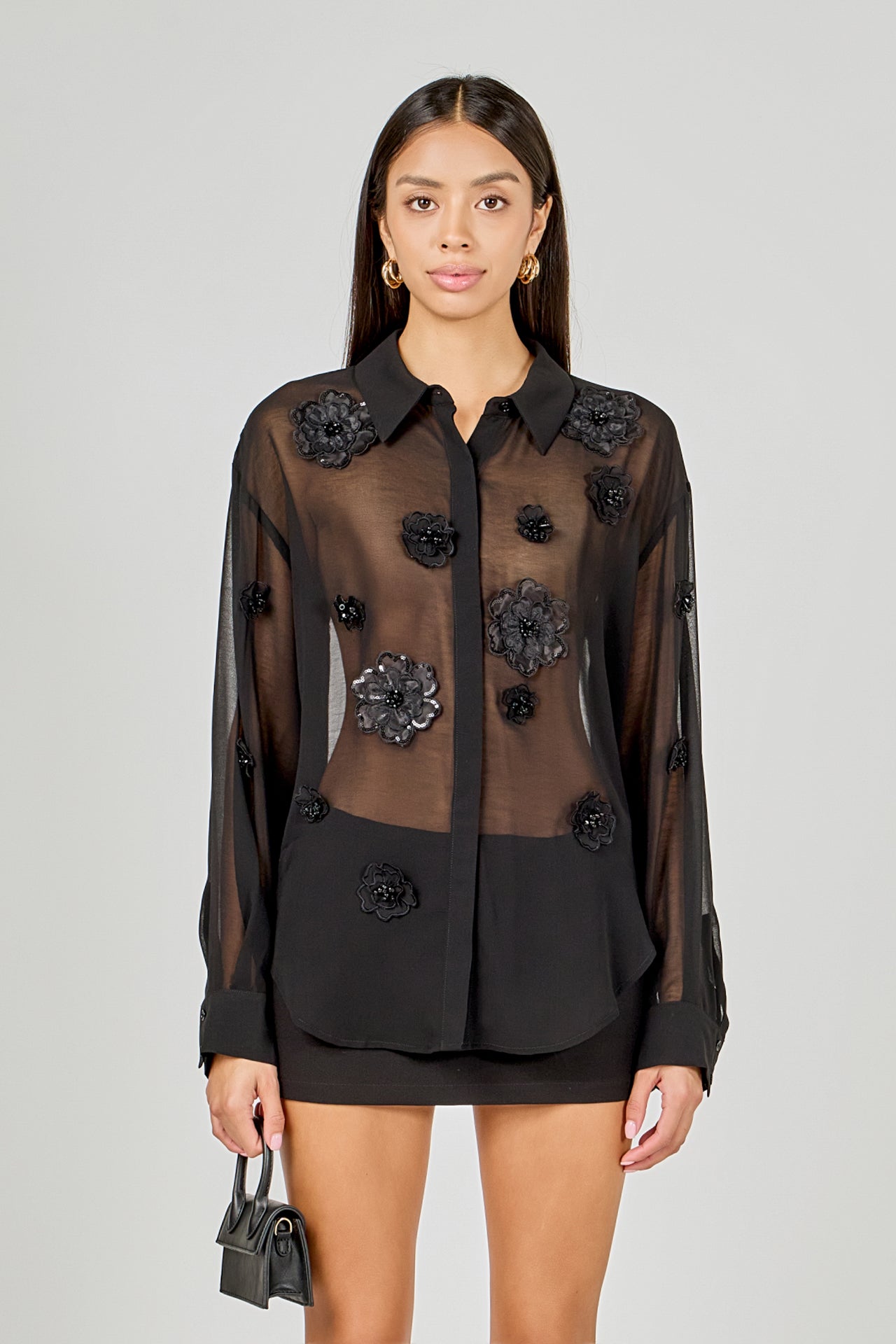 ENDLESS ROSE - Floral Detail Shirt Blouse - SHIRTS & BLOUSES available at Objectrare