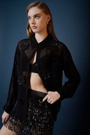 ENDLESS ROSE - Floral Detail Shirt Blouse - SHIRTS & BLOUSES available at Objectrare