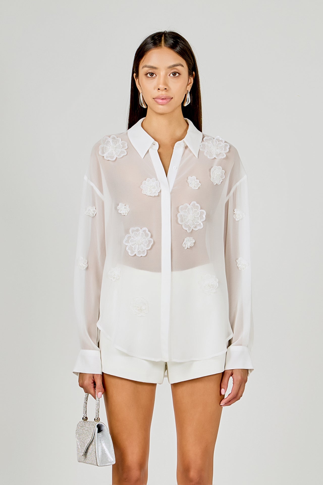 ENDLESS ROSE - Floral Detail Shirt Blouse - SHIRTS & BLOUSES available at Objectrare
