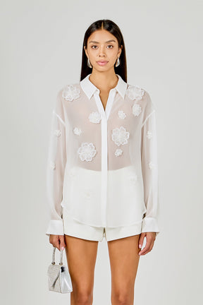 ENDLESS ROSE - Floral Detail Shirt Blouse - SHIRTS & BLOUSES available at Objectrare