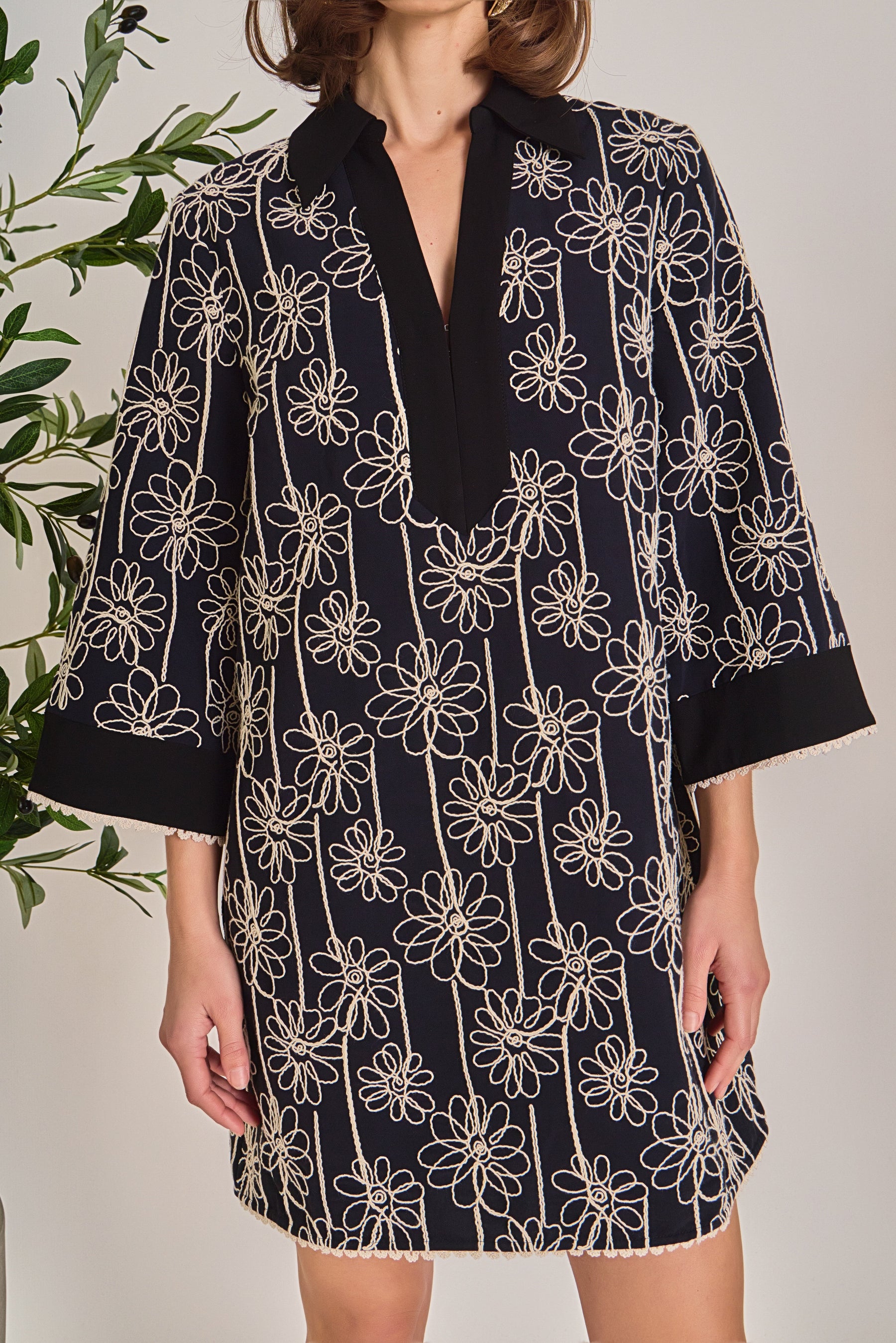 ENGLISH FACTORY - Floral Embroidered Collar Mini Dress - DRESSES available at Objectrare