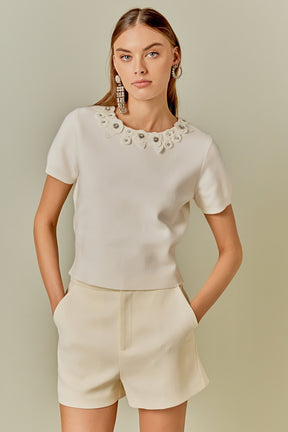 Floral Detail Short Sleeve Sweater