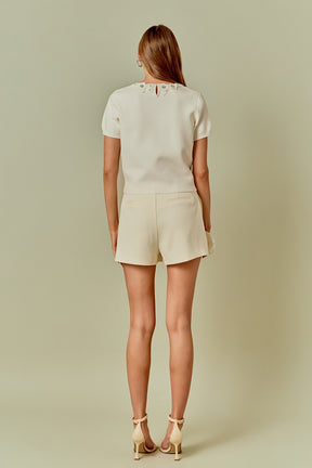 Floral Detail Short Sleeve Sweater