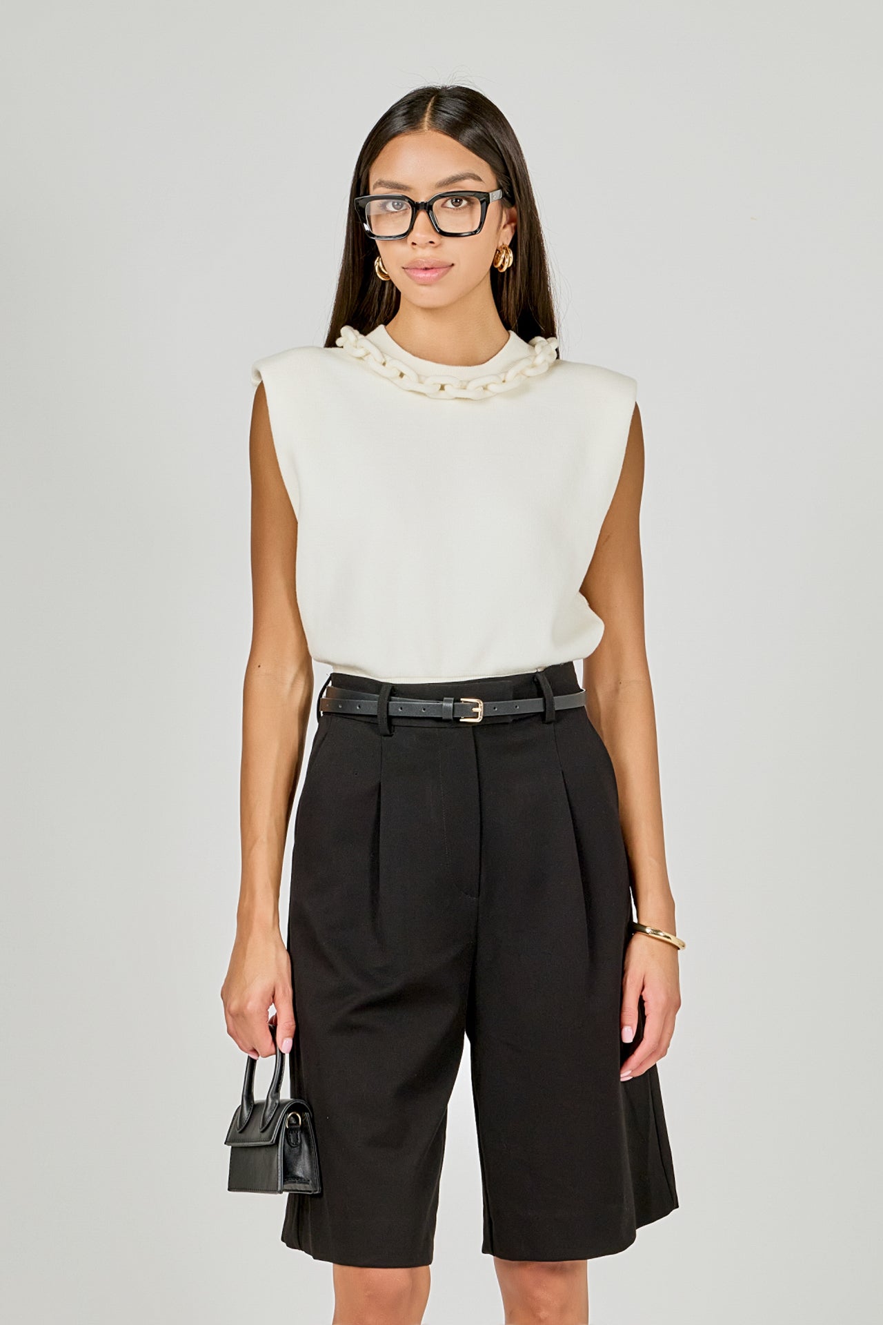 ENDLESS ROSE - Gia Knitted Chain Detail Sleeveless Top - TOPS available at Objectrare