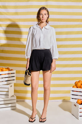 Scalloped Collar Pintuck Detail Blouse