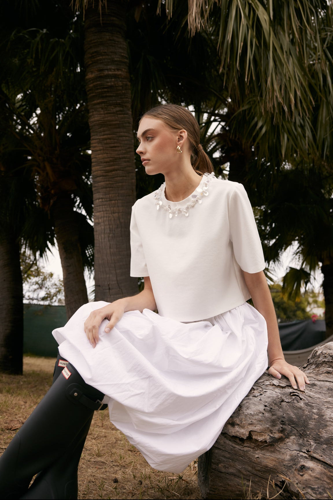 ENGLISH FACTORY - Embellished Pearl Neckline Top - TOPS available at Objectrare