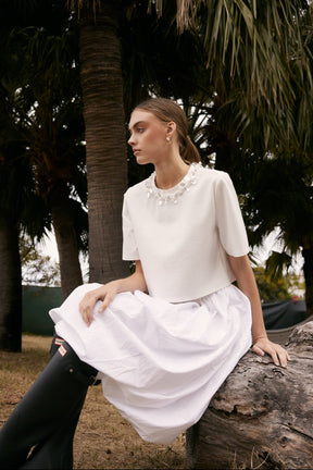 ENGLISH FACTORY - Embellished Pearl Neckline Top - TOPS available at Objectrare
