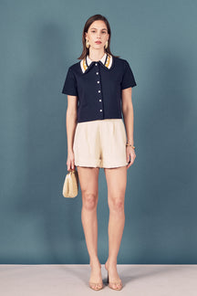 Knitted Collar Button Up Top