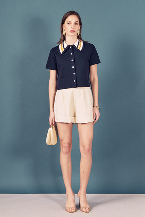 Knitted Collar Button Up Top